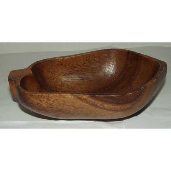 Monkey Pod Wood Shaped 6-7/8" Bowl Serving Trinket Nut Dish MCM vtg - Picture 5 of 7